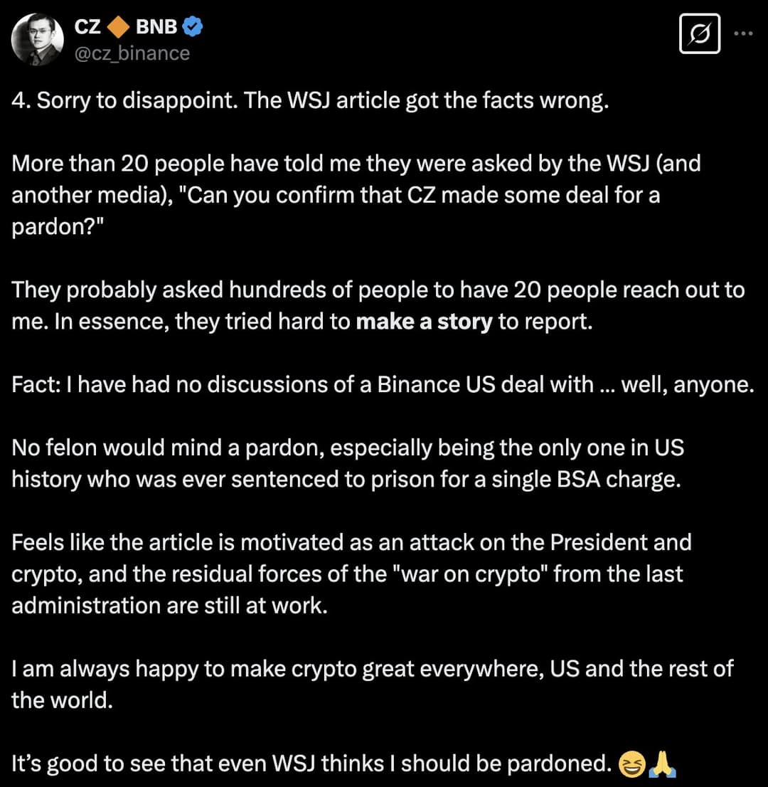 Changpeng Zhao Denies Rumors of Trump-Binance US Deal