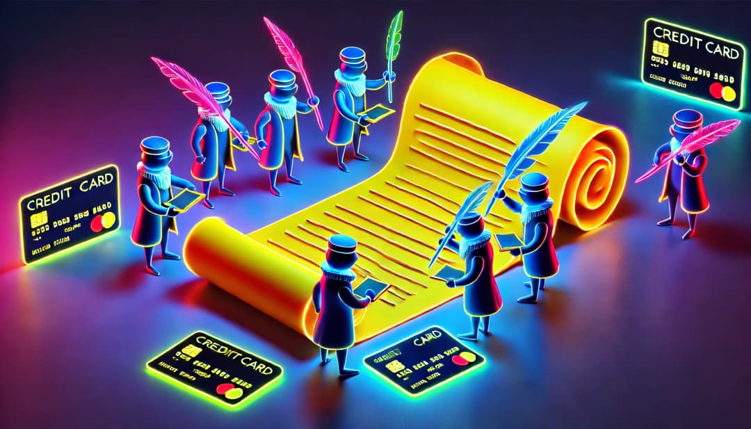 credit cards around a scroll