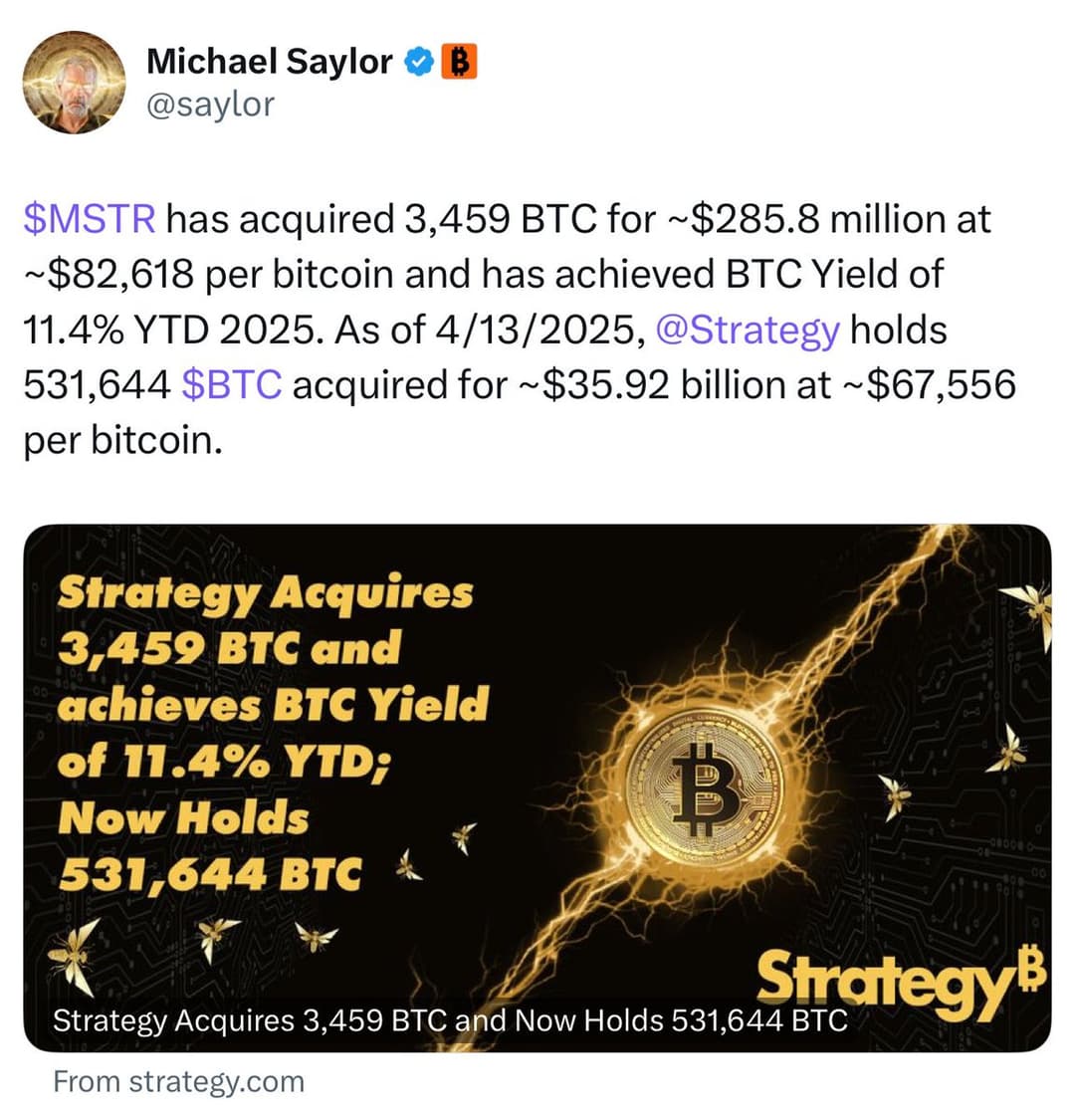 MicroStrategy Acquires 3,459 Bitcoins for $285.8 Million, Total Holdings Reach 531,644 BTC