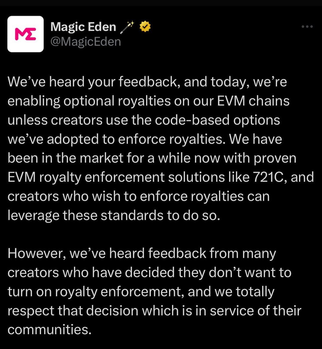 Magic Eden Shifts to Optional Creator Royalties for EVM Chains; Yuga Labs Responds