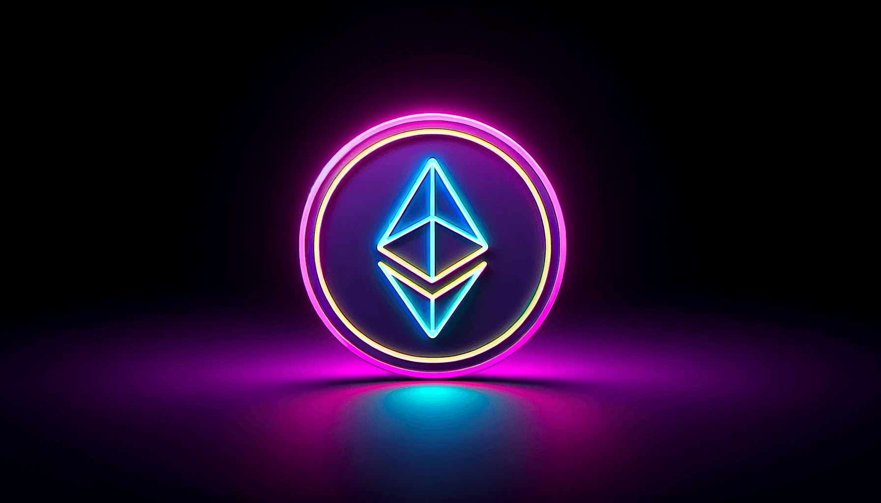 An image representing an ETH coin in neon colors.