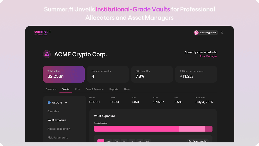 Summer.fi Unveils Institutional-Grade Vaults for Professional Allocators and Asset Managers