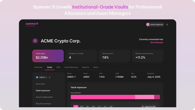 Summer.fi Unveils Institutional-Grade Vaults for Professional Allocators and Asset Managers
