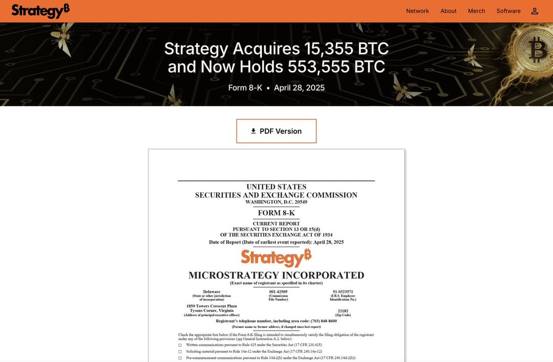 MicroStrategy Acquires 15,355 BTC for $1.42B, Total Holdings Reach 553,555 BTC