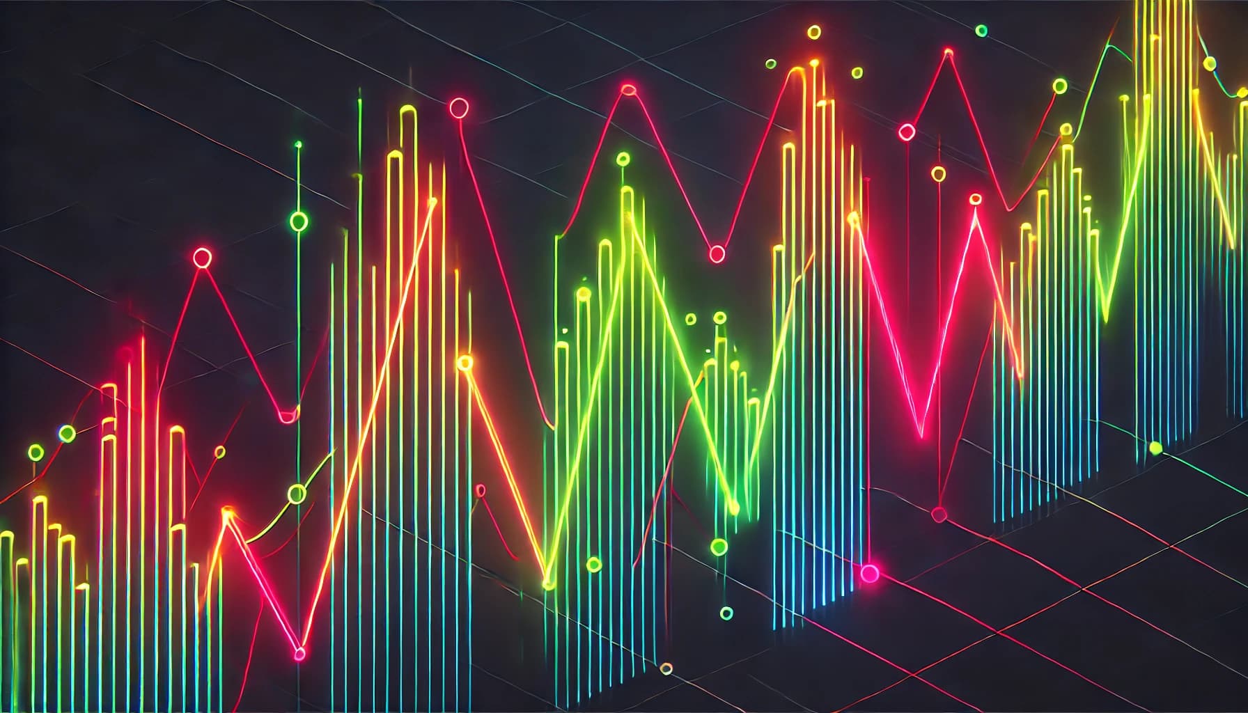 stylized lines and curves representing sharp upward and downward movements