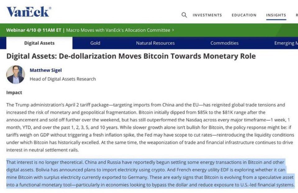 $120 Billion VanEck Confirms China and Russia Use Bitcoin for Energy Trades Amid Sanctions