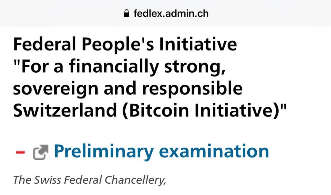 Switzerland Advances Initiative in Federal Gazette to Include Bitcoin as Strategic Reserve and Urges Central Bank to Buy $BTC