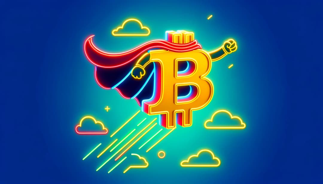 btc logo soaring in the clouds