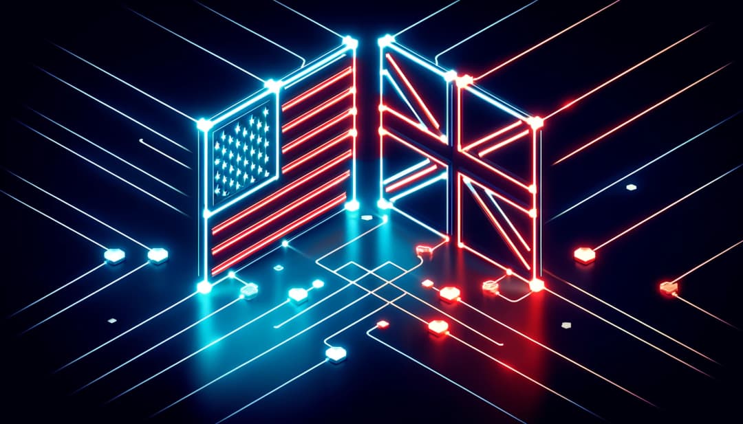 US and UK flags against a dark background