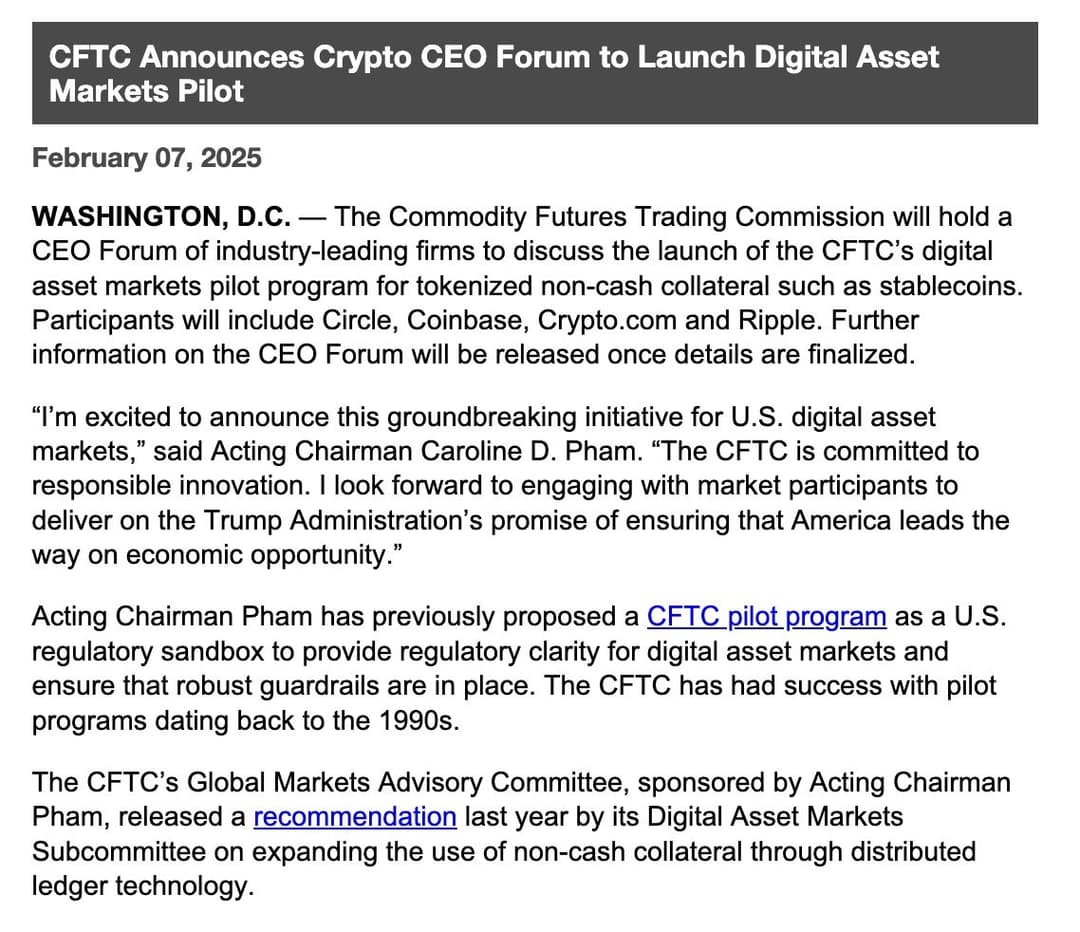 CFTC to Review Prediction Markets and Launch Digital Asset Pilot