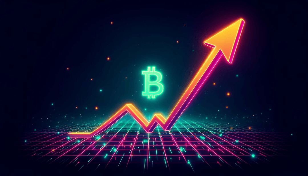 Bitcoin B logo with an arrow pointing up