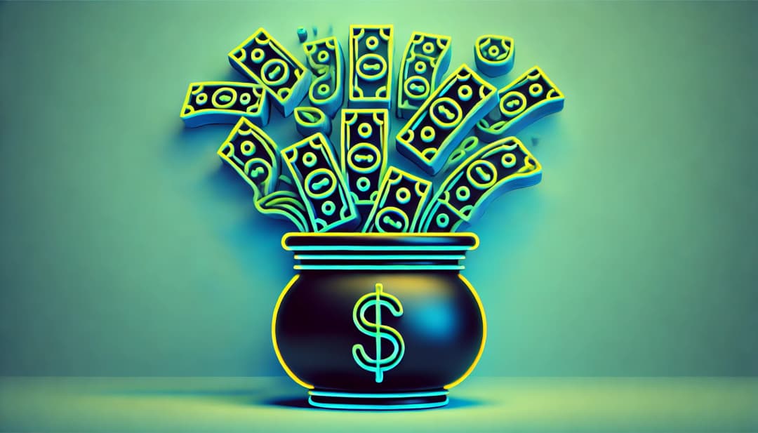 pot filled with dollars