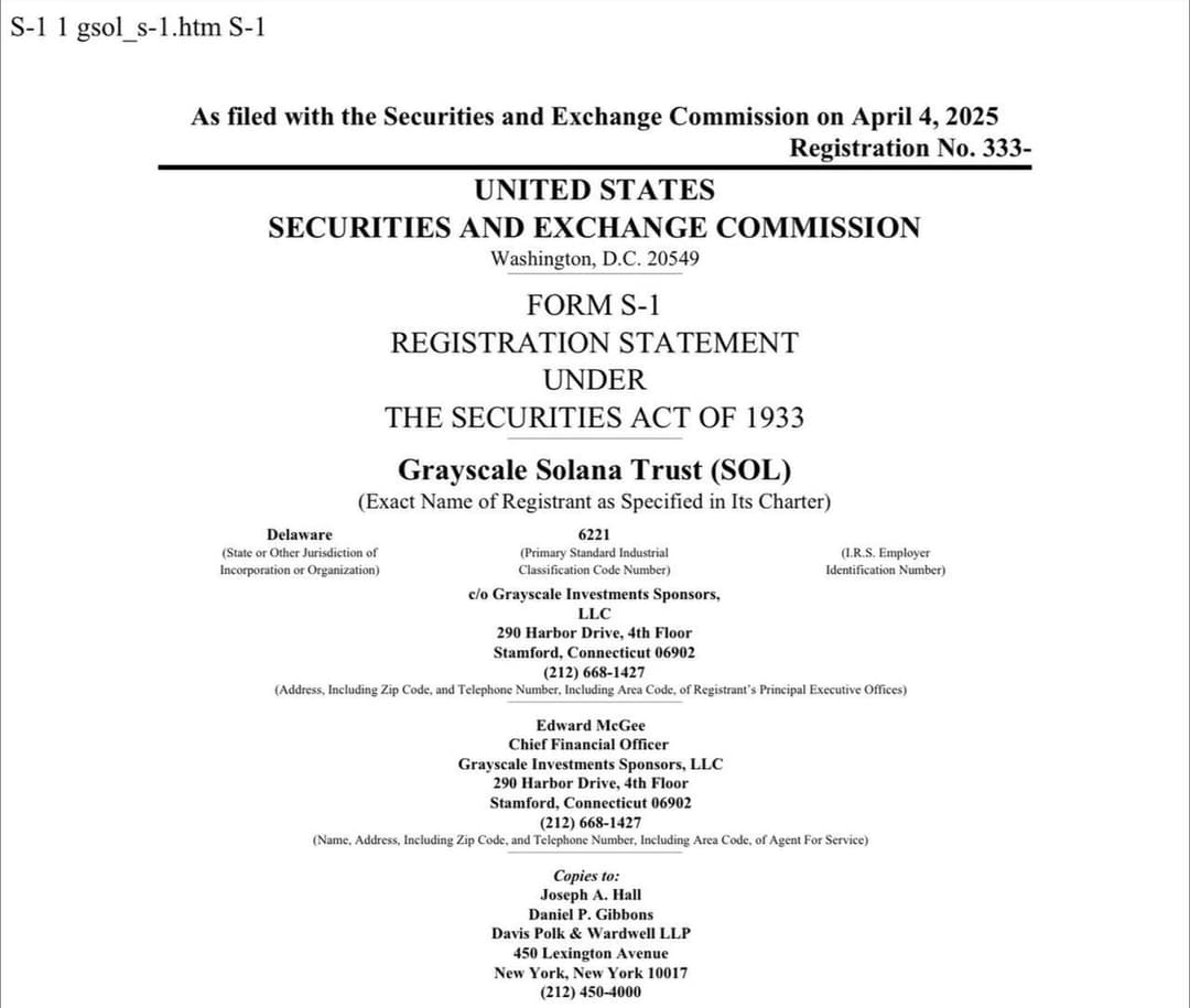 Grayscale Files S-1 for Solana ETF on NYSE Arca, Excludes Staking Amid Fidelity's Bid