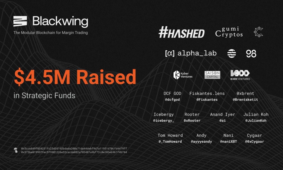 New Modular Blockchain Blackwing Raises $4.5 Million to Build Liquidation-Free Trading