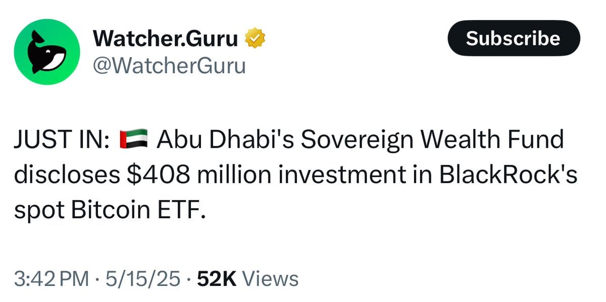Abu Dhabi's Mubadala Boosts Bitcoin ETF Stake to $408.5M, SEC Filing Shows