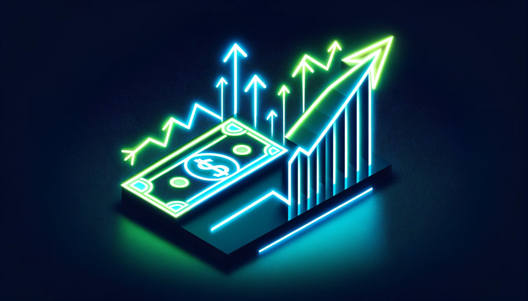 Treasury bills and upward-trending arrows glowing in neon colors