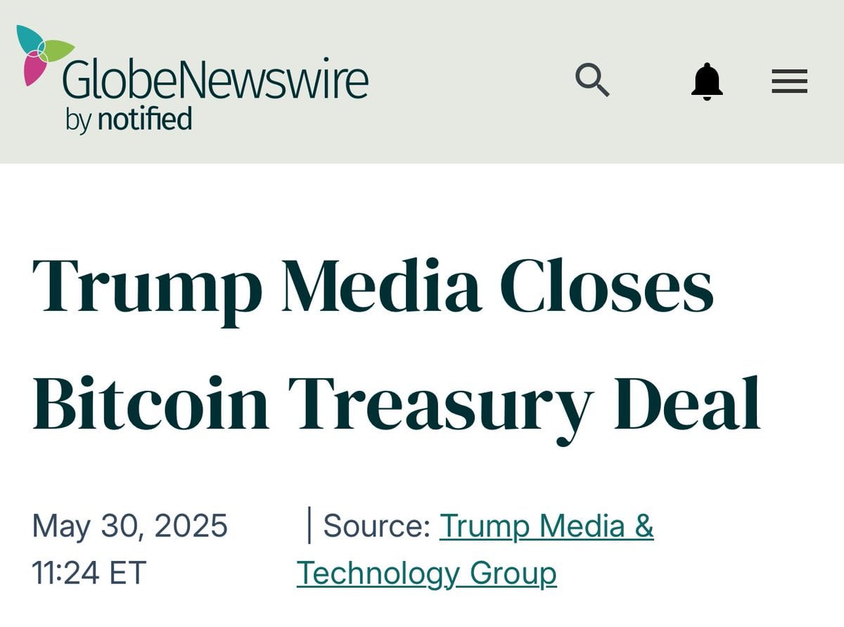 Trump Media Closes Roughly $2.4 Billion Financing to Establish Corporate Bitcoin Treasury