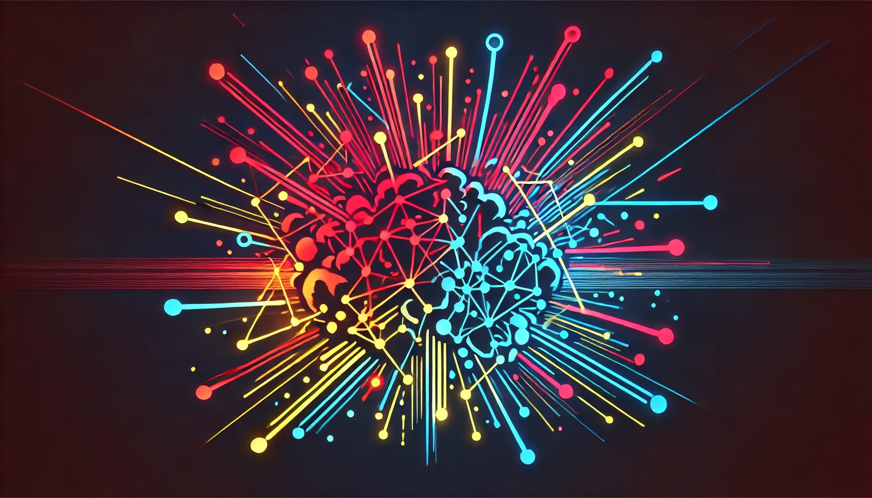 symbols of interconnected nodes and lines collapsing inward