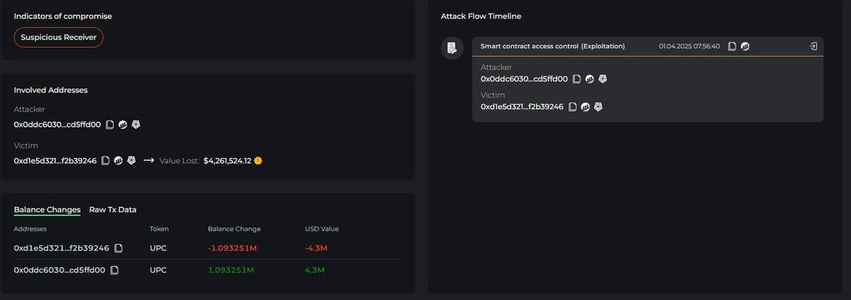 Upcx Suffers Major Security Breach, $70 Million in UPC Tokens Drained; Deposits and Withdrawals Suspended