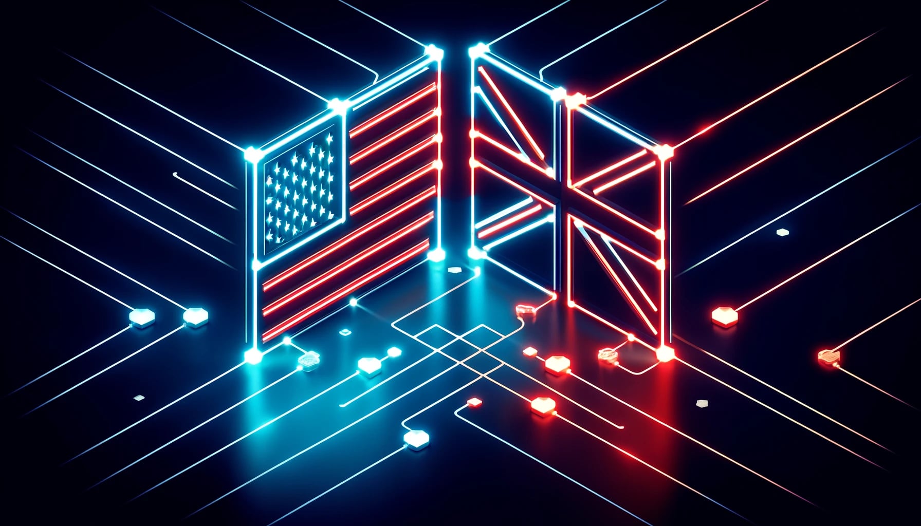 US and UK flags against a dark background