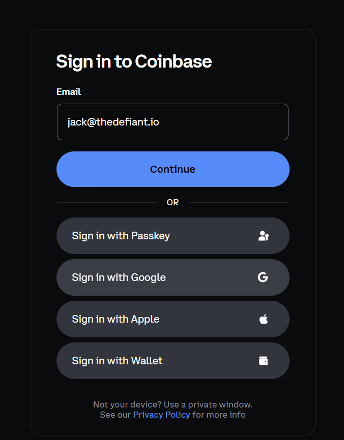 Sign in screen