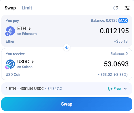 A cross-chain swap on the 1inch dApp
