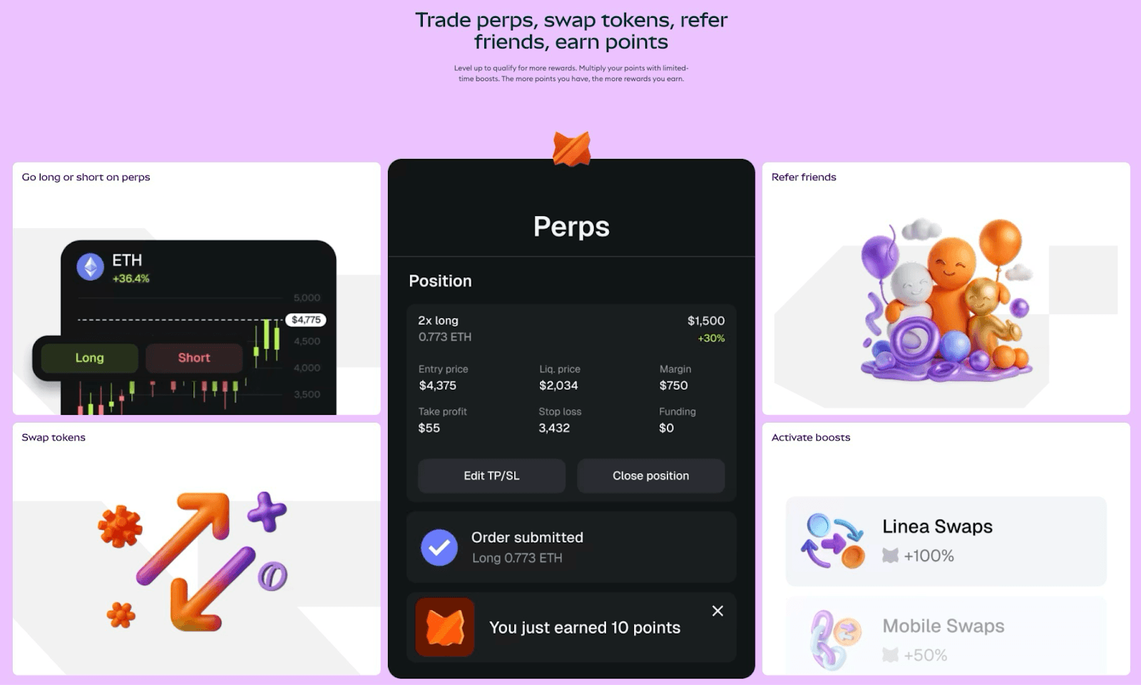 MetaMask rewards for trading perps, swapping tokens, and referring friends.