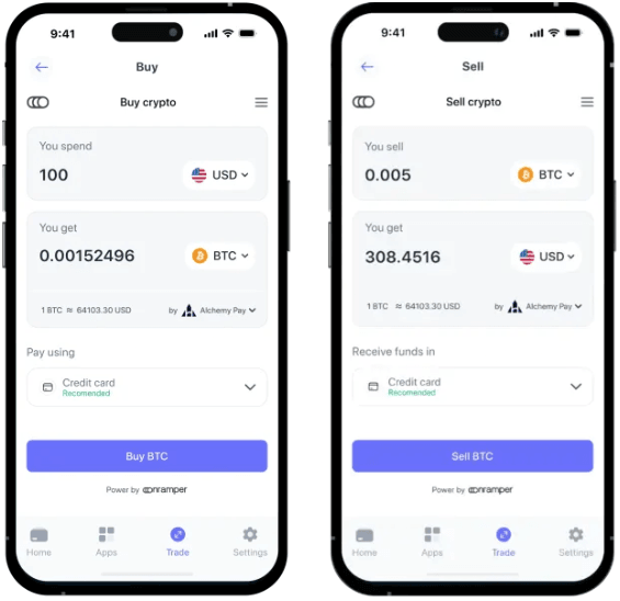 Best Wallet mobile app interface where you can buy and sell crypto.