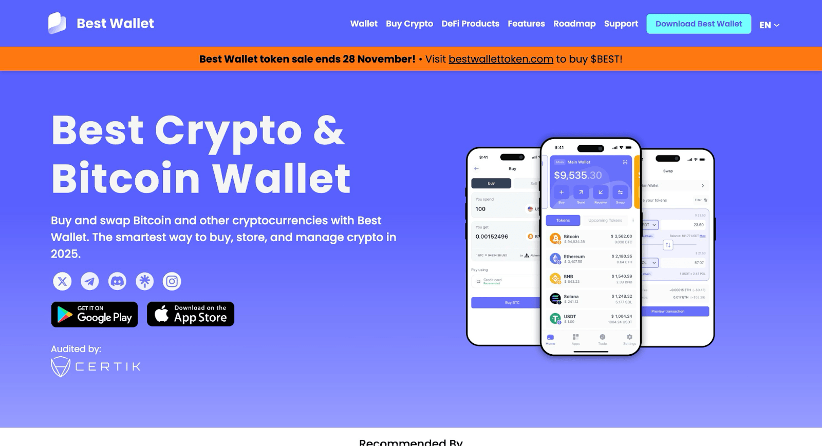 The official Best Wallet Website landing page.