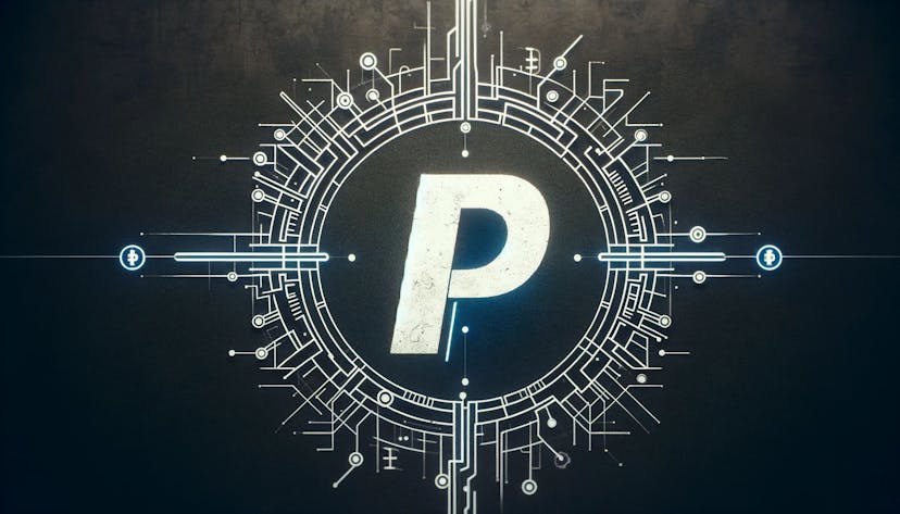 Paypal logo with a minimalistic version of a blockchain on the background
