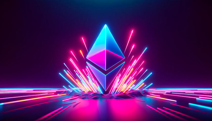 Ethereum logo surging from the ground