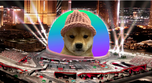 image of the dogwifhat meme on the Las Vegas Sphere