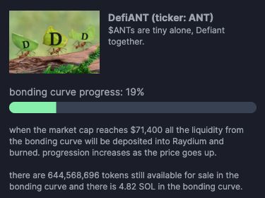 Screenshot of Pump.Fun Token in Bonding Curve Stage