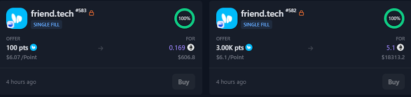 FriendTech points traded on Whales Market screenshot