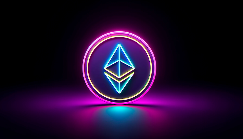 An image representing an ETH coin in neon colors.