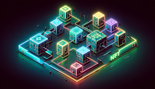 A depiction of a blockchain in neon colors.