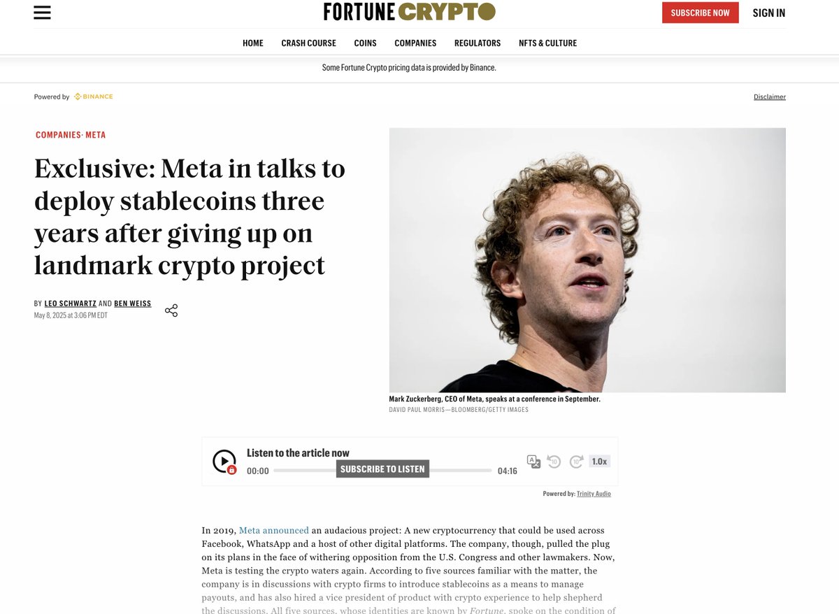 Meta Platforms in Talks with Crypto Firms to Deploy Stablecoins, Hires VP of Product Three Years After Libra
