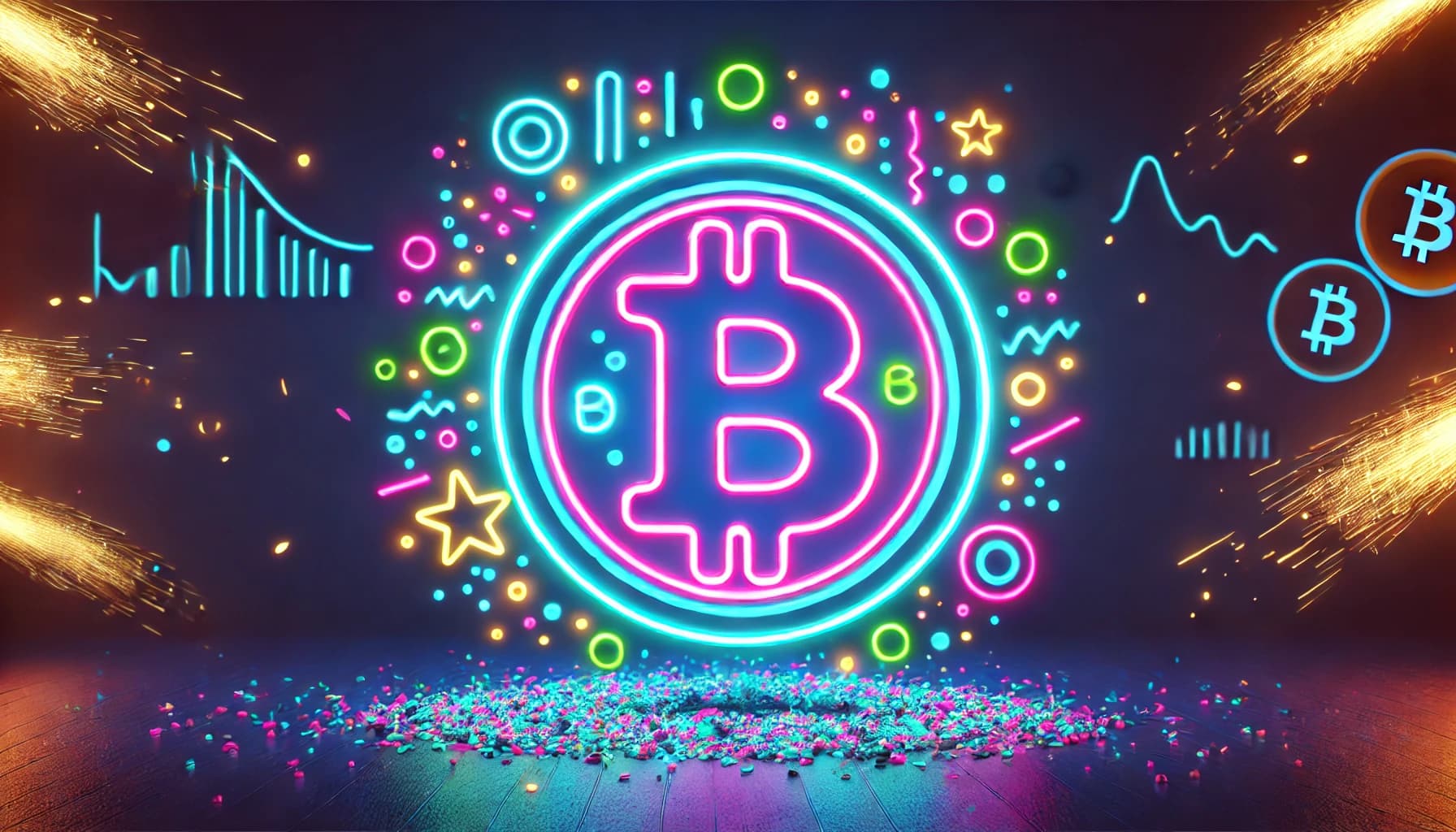 bitcoin logo with fireworks