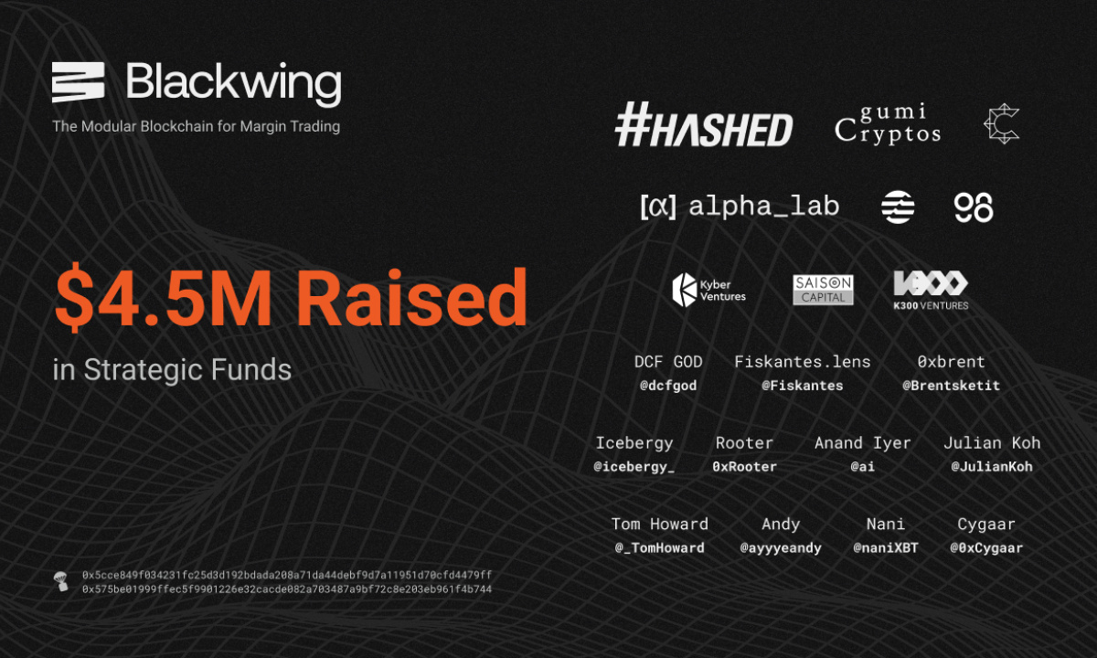 New Modular Blockchain Blackwing Raises $4.5 Million to Build Liquidation-Free Trading