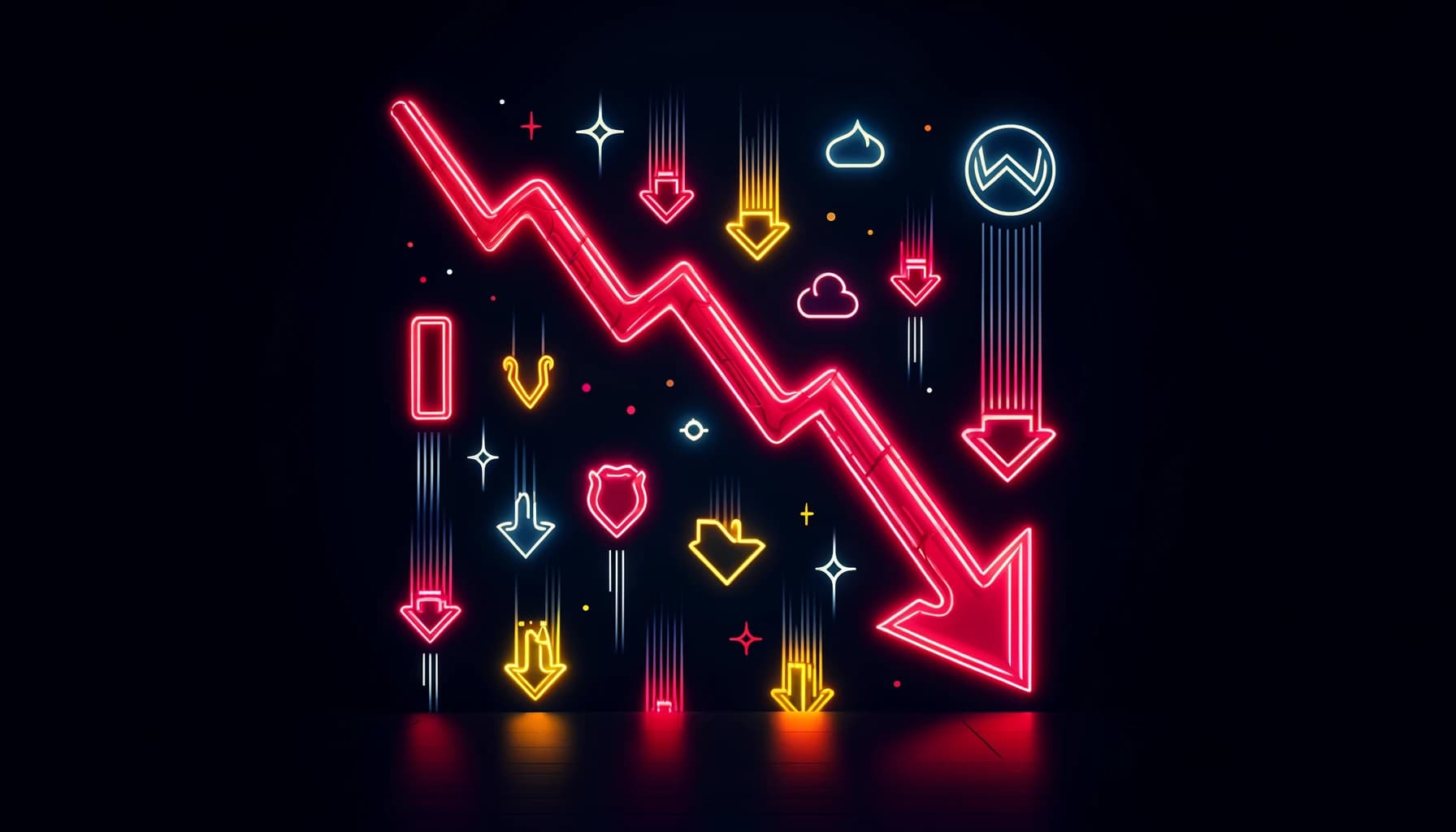 stylized symbols of tech companies and downward-trending arrows