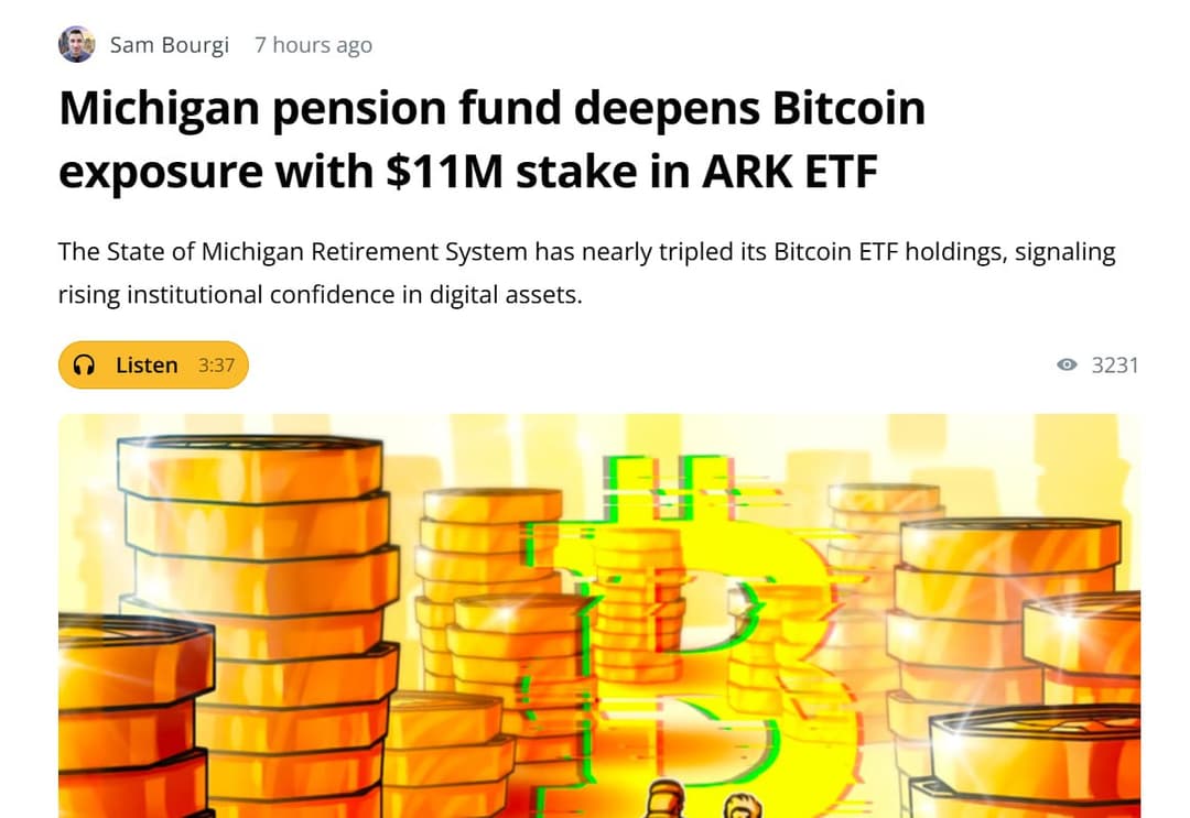 Michigan Pension Fund Boosts Bitcoin ETF Bet as BlackRock Pivots to Ether