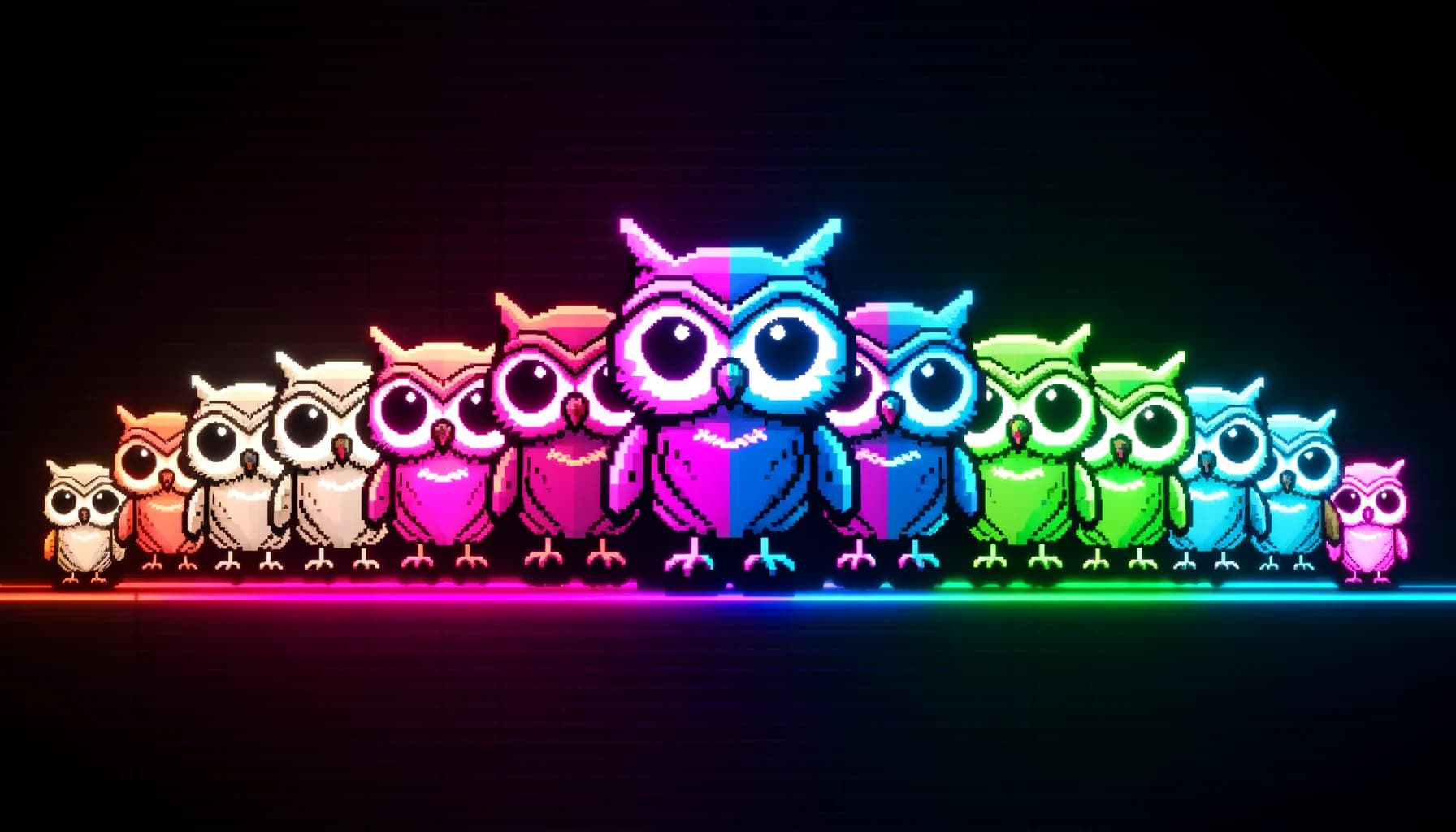 cartoonish owls with exaggerated expressions and playful poses
