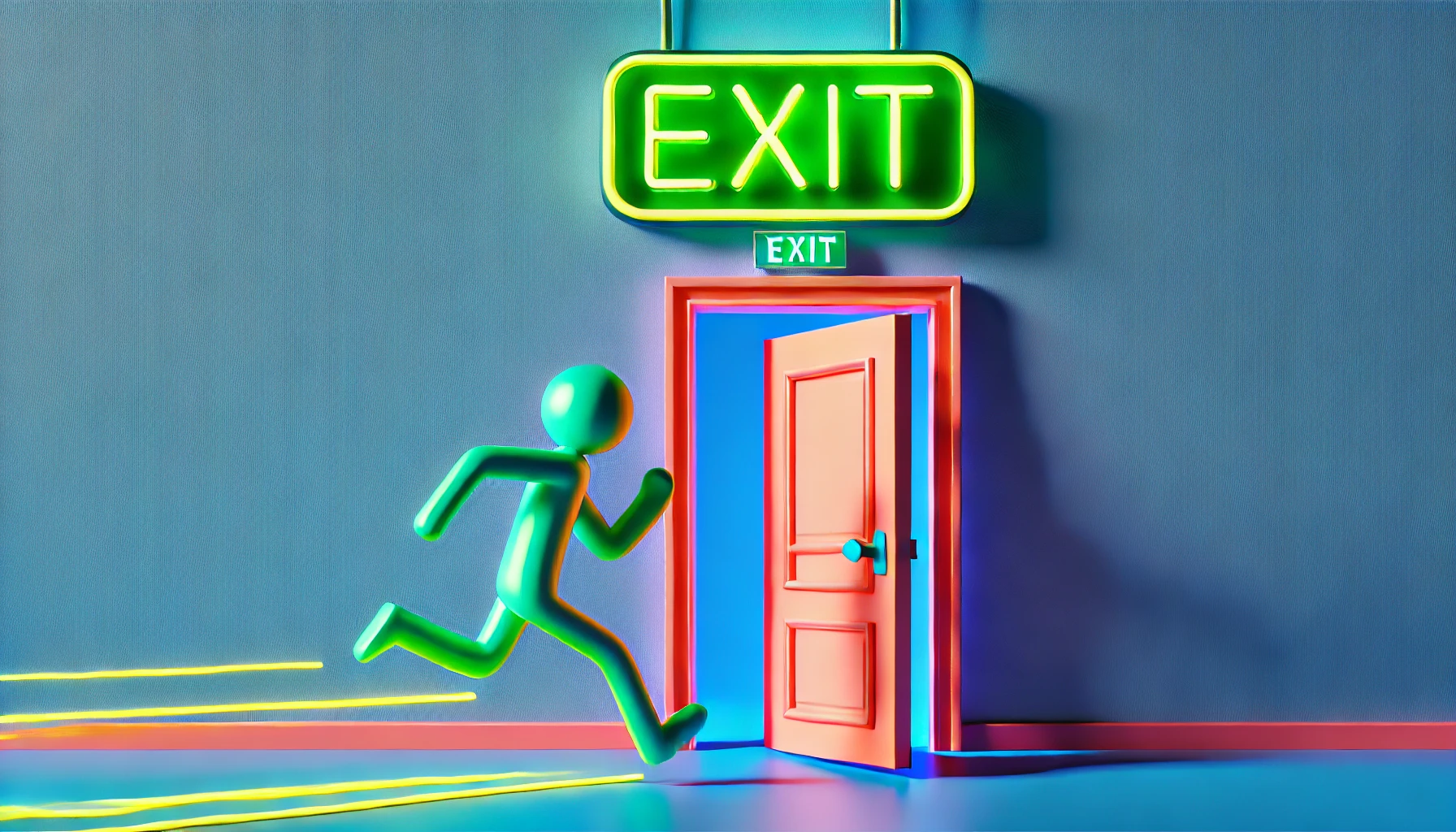 person running to an exit door