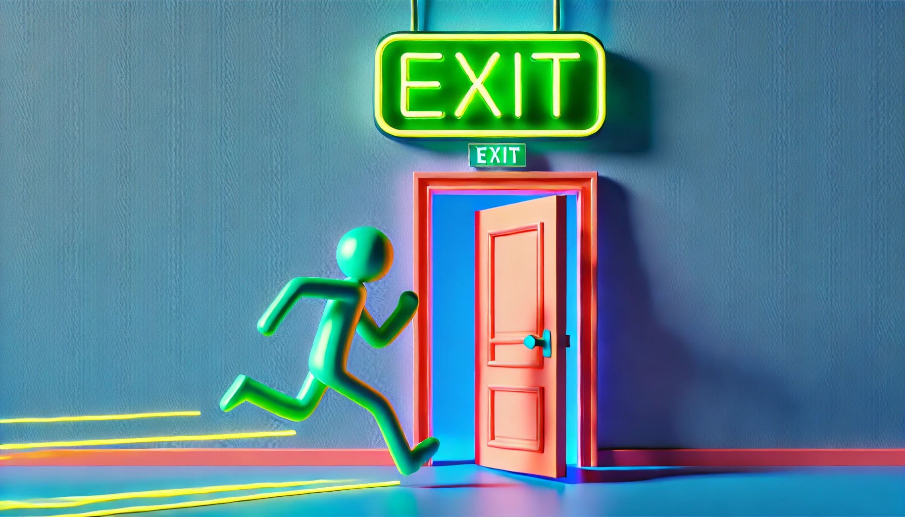 person running to an exit door