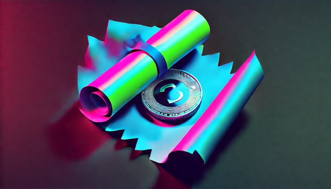 coin being unwrapped from wrapping paper in a neon-colored, minimalistic style