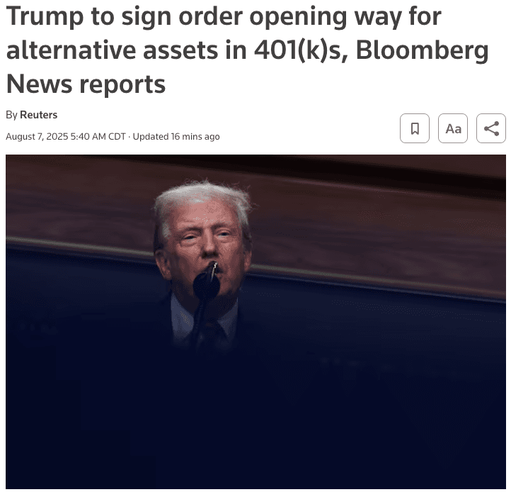 Trump to Sign Executive Order to Open 401(k) Plans to Crypto