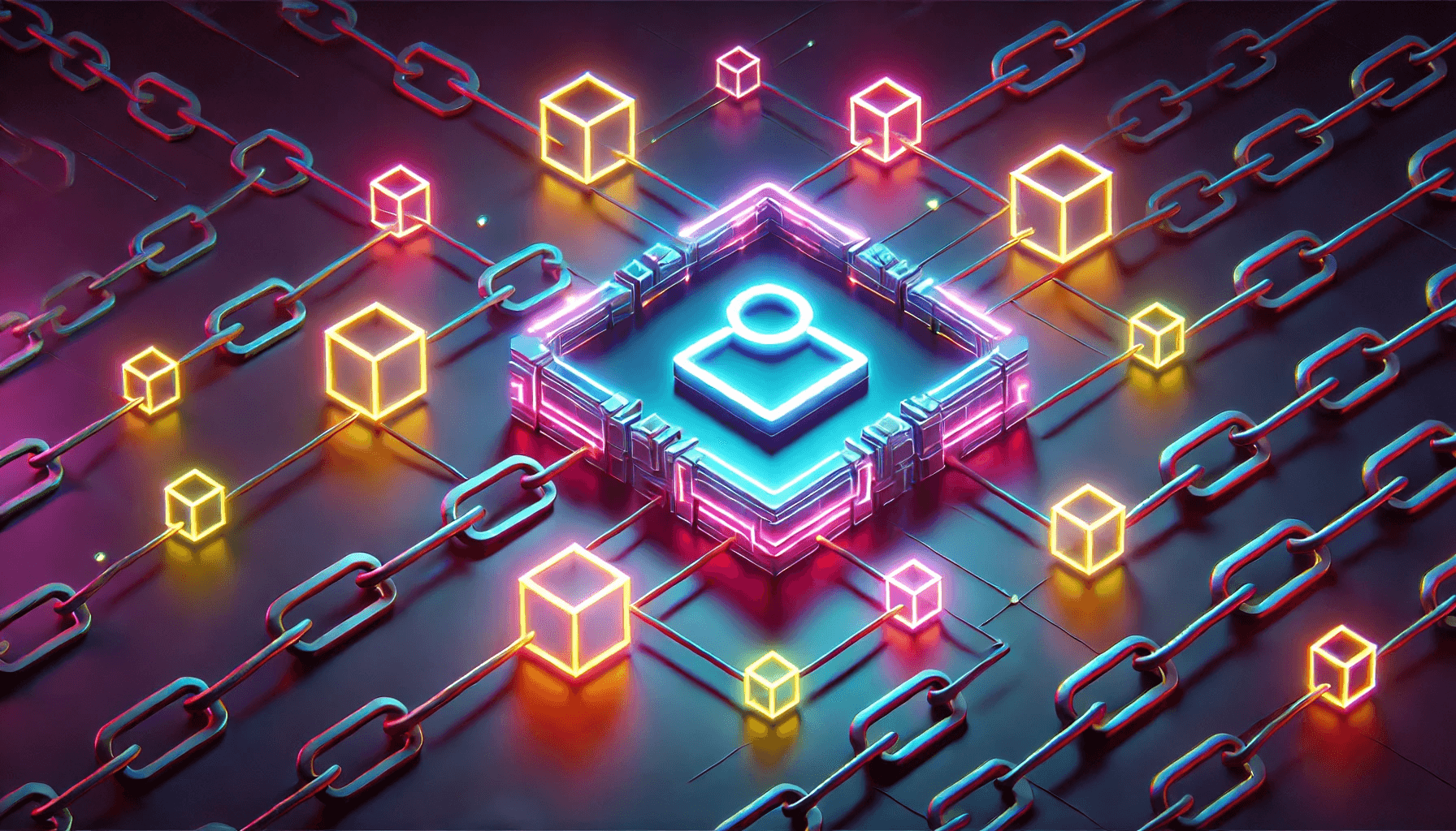 image depicting blockchain-based identity in a minimalistic style with neon colors