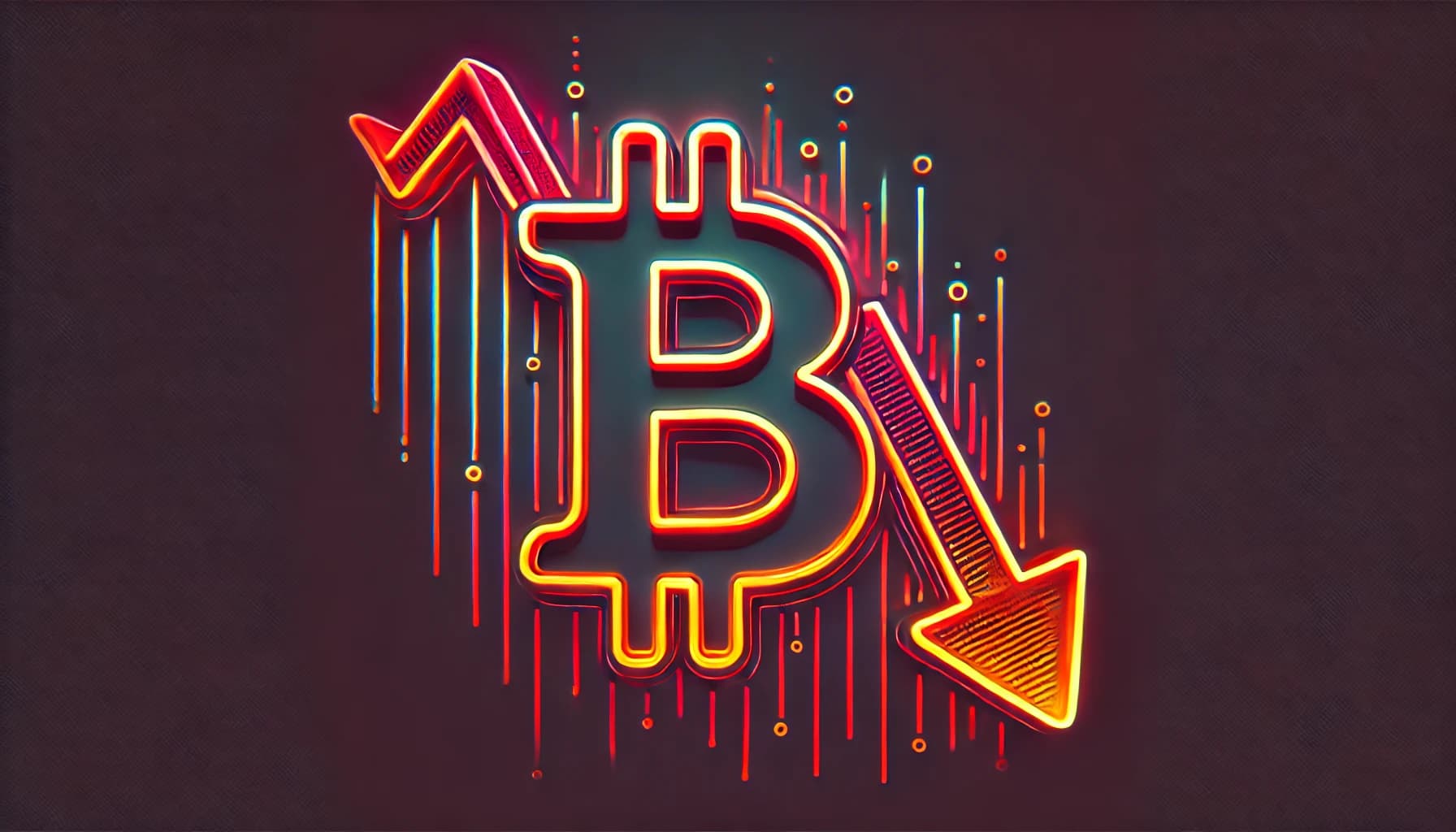 Bitcoin symbol with a steep downward-trending arrow