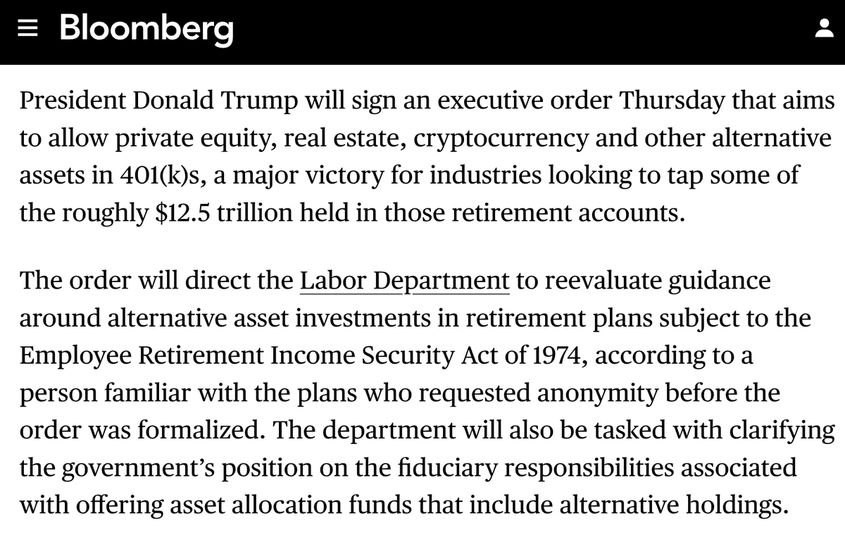 Trump Order Opens 401(k) Plans to Bitcoin and Other Crypto