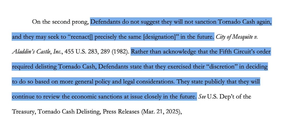 Texas District Court Blocks U.S. Treasury From Reimposing OFAC Sanctions on Tornado Cash After Fifth Circuit Ruling